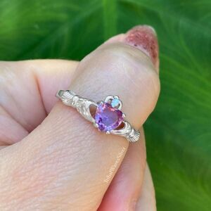 Ombre Pink to Purple Sterling Silver Claddagh Ring Sizes 4 - 8